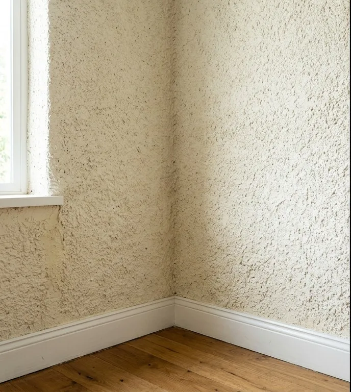 Antes: pared con gotelé. Imagen ilustrativa.